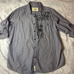 DKNY Men's Casual Gray Button Down Shirt East Side graphic XL like new